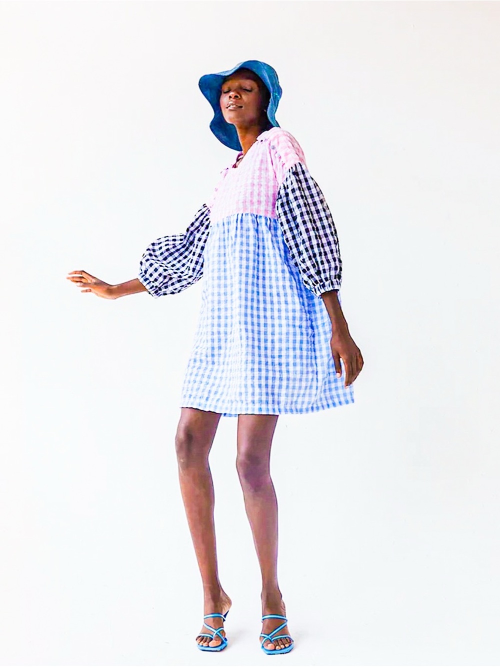 Tach Clothing Catarina Cloque Gingham Mini Dress S Mix Funky Fun Baggy Stylish